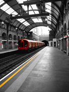 A train departing from a station in London